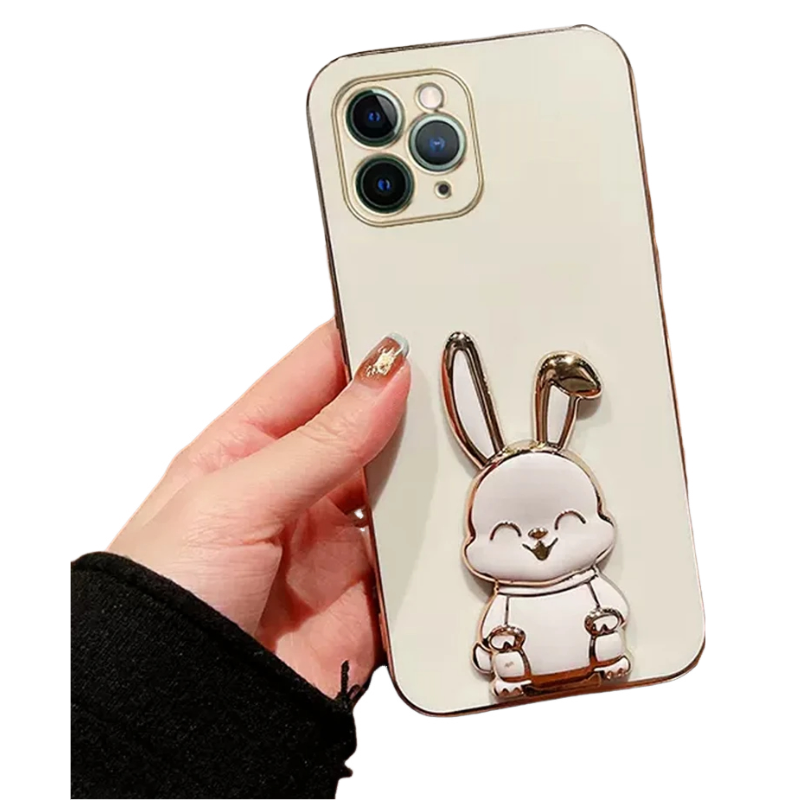 Anymob iPhone Case Shockproof White Luxury Plating Rabbit Holder Phone Case Soft Silicone Stand Cover-Mobile Phone Cases-PEROZ Accessories