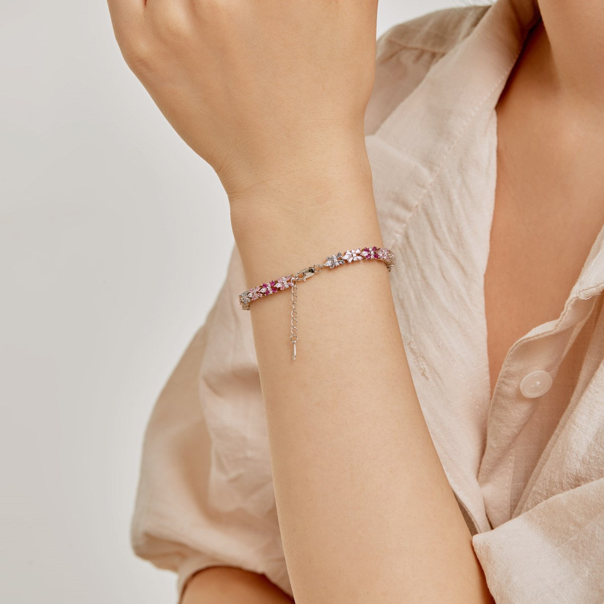 Anyco Bracelet Jewelry S925 Sterling Silver 16.5+2cm Rainbow Bracelet Colorful Baguette Diamond Tennis Bracelets Women-Bracelets-PEROZ Accessories