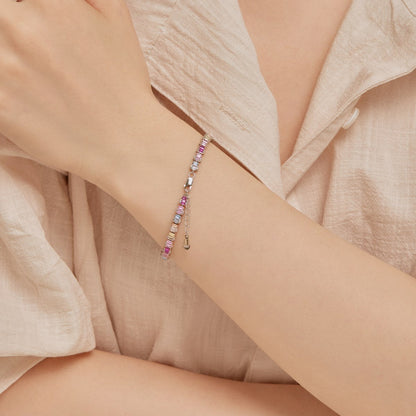 Anyco Bracelet Female Candy Color Rainbow 18cm Tennis Bracelet 925 Silver Square Diamond 5A Cz Cubic Zirconia Bracelets For Women-Bracelets-PEROZ Accessories
