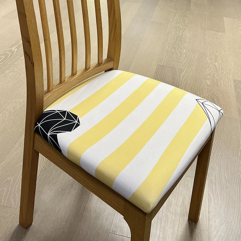 Anyhouz Chair Cover Yellow Linear Pattern Print Stretch Seat Cover for Home Dinning Kitchen Washable Removable-Chair Cover-PEROZ Accessories