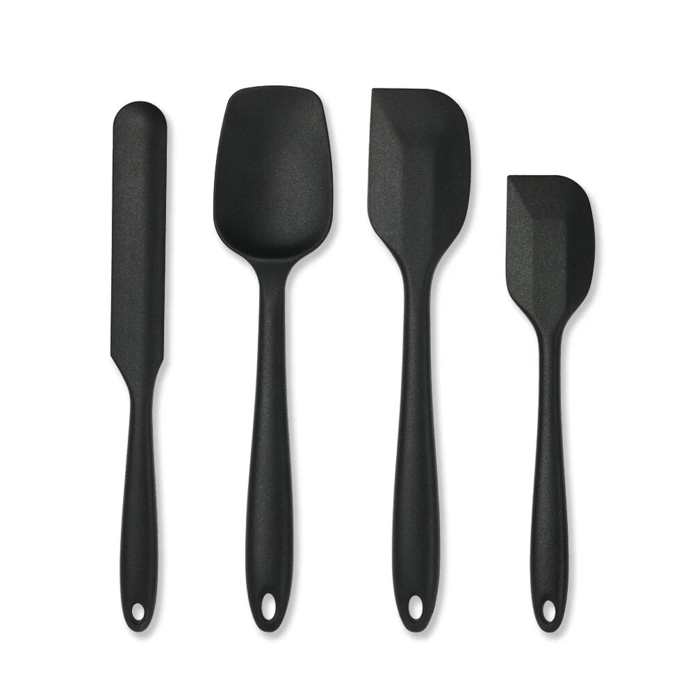 Anygleam Silicone Black Seamless Mixing Spatula 4 Set Kitchen Accessories Baking Utensil Kit Bread Cake Mixing Tools Cooking Scraper Heat Resistant-Spatula and Shovel-PEROZ Accessories