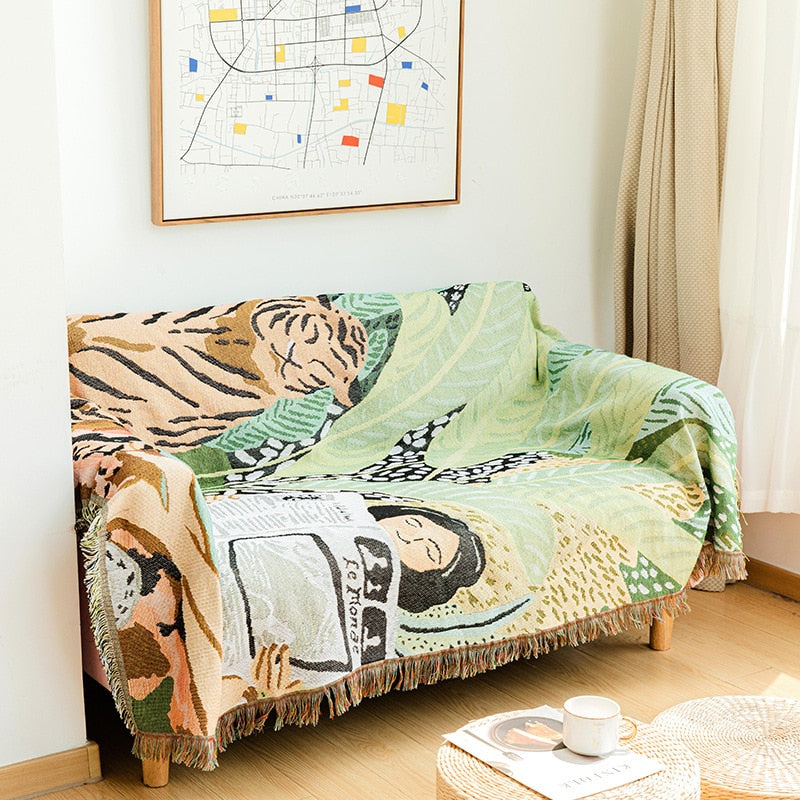 Anyhouz Tiger Throw Blanket Cozy Sofa Couch Bed Cover Outdoor Camping Mat Home Decor Tapestry with Tassel-Blankets-PEROZ Accessories