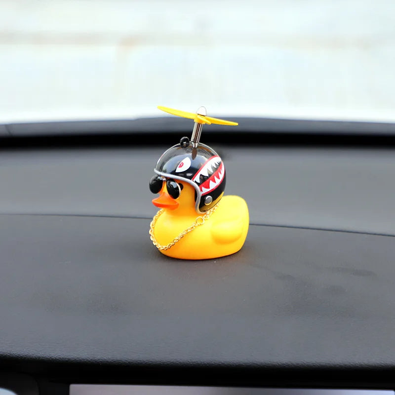 Anypack Car Ornaments Rubber Yellow Duck for Car Dashboard Decorations Cool Glasses Duck with Propeller Helmet Gold Chain-Car Accessories-PEROZ Accessories