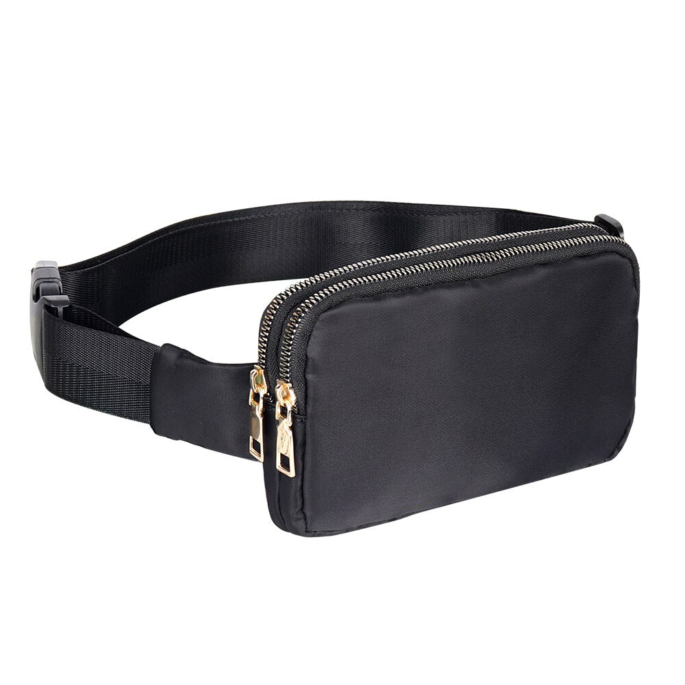 Anypack Waist Bag Black Dual Zipper Crossbobdy Belt Bag with Adjustable Strap-Travel Bag-PEROZ Accessories
