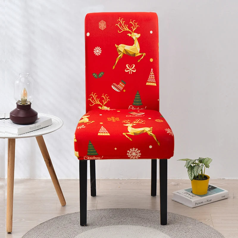 Anyhouz Chair Cover Red with Xmas Gold Icon Design with Anti-Dirt and Elastic Material for Dining Room Kitchen Wedding Hotel Banquet Restaurant-Chair Cover-PEROZ Accessories