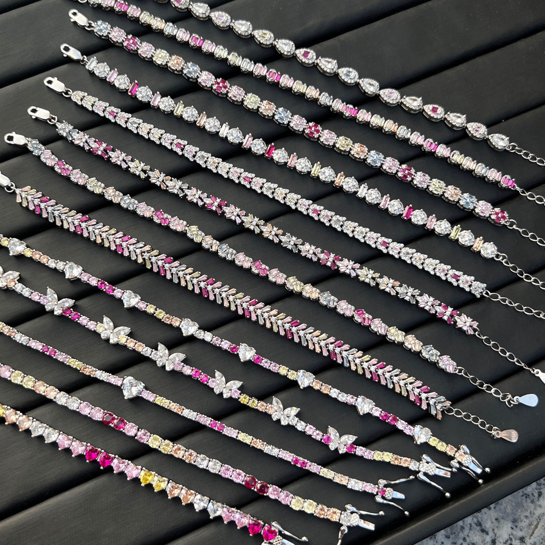 Anyco Bracelet Color Joyful Rainbow Cubic Zirconia 925 Sterling Silver Bracelet 16+3cm For Women Cubic Zirconia Tennis Bracelets-Bracelets-PEROZ Accessories