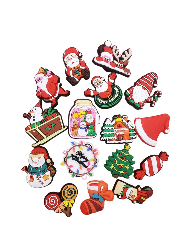 Anykidz 16Pcs Random Color Christmas Style Shoe Charm Accessories Jeans Clogs Pendants Designer Ornament Jibbitz for Crocs-Shoe Accessories-PEROZ Accessories