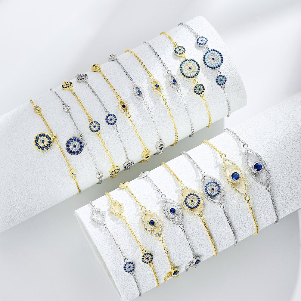 Anyco Bracelet Fashion Jewelry Blue Eyes Shape Chain Pave Sterling Silver Cubic Zirconia Adjustable Bangle Bracelet For Women Girls-Bracelets-PEROZ Accessories