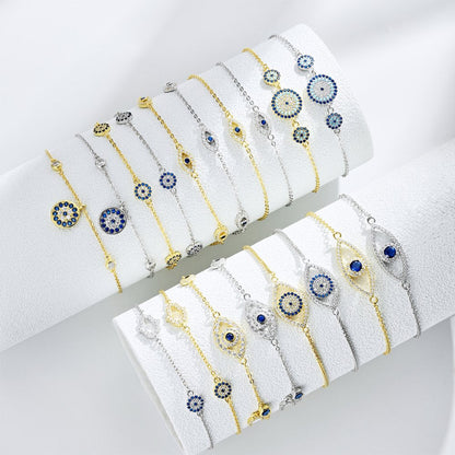 Anyco Bracelet Fashion Jewelry Blue Eyes Shape Chain Pave Sterling Silver Cubic Zirconia Adjustable Bangle Bracelet For Women Girls-Bracelets-PEROZ Accessories