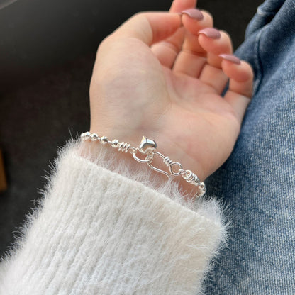Anyco Bracelet S925 Sterling Silver Jewelry Heart Bracelet Personality Bead Chain Charm Couple Bracelets For Women Men-Bracelets-PEROZ Accessories
