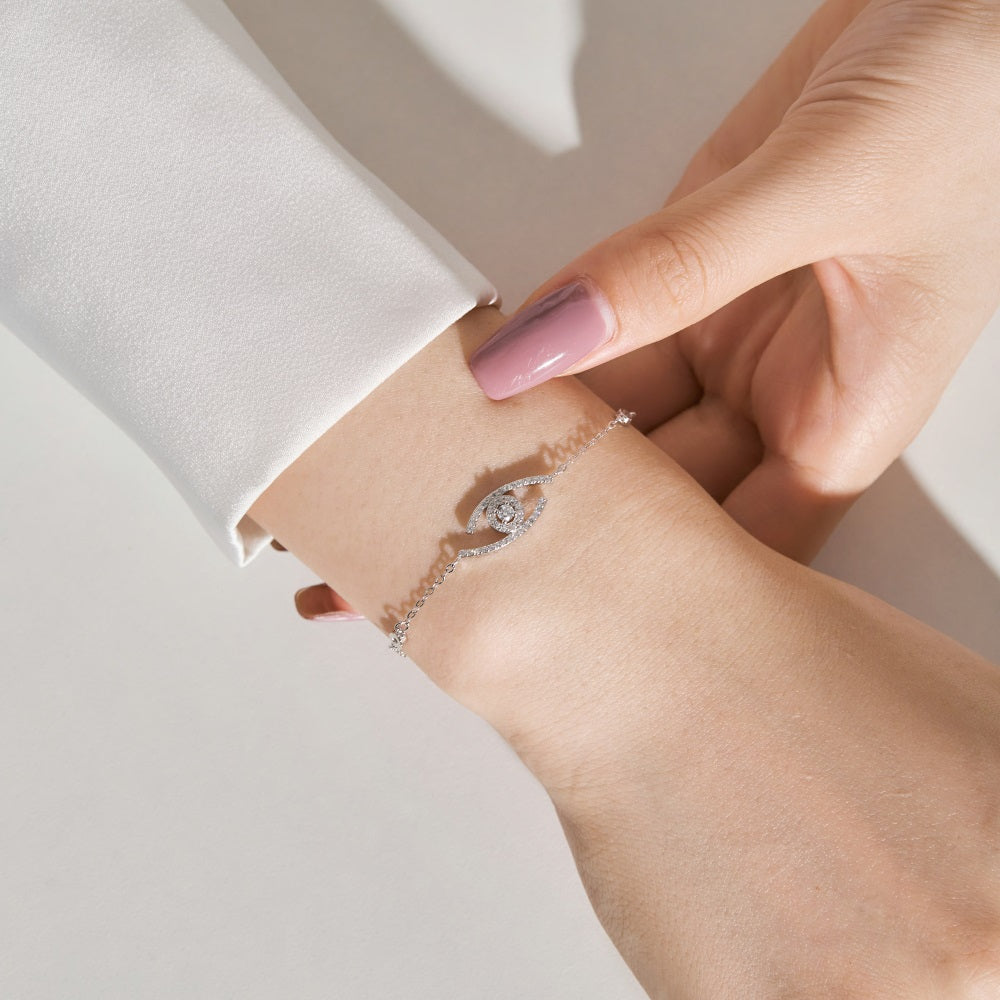 Anyco Bracelet Silver Geometric Polished Eye Diamond Ajustable Bracelet Custom Devil Eye Bracelets For Women-Bracelets-PEROZ Accessories