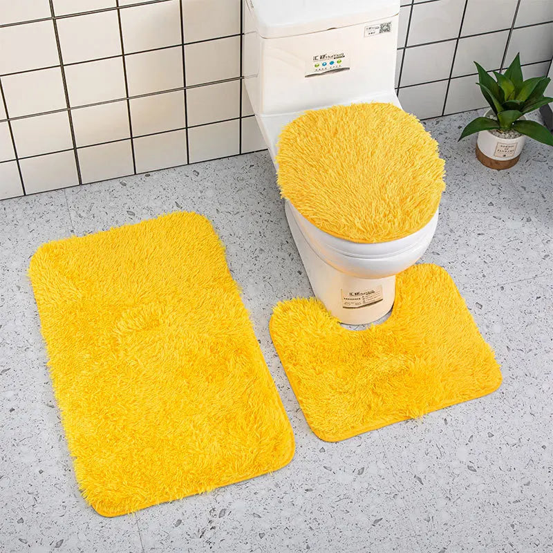 Anyhouz Bath Mat 3pc Yellow Bathroom Silk Tie-Dye Toilet Soft Non Slip Rug Shower Carpets Toilet Lid Cover Floor Mats for Hallway-Bathroom Rugs-PEROZ Accessories