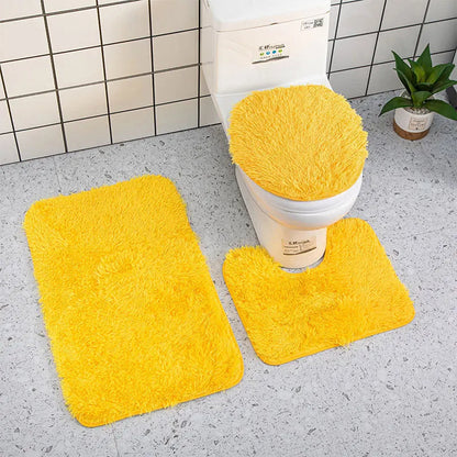 Anyhouz Bath Mat 3pc Yellow Bathroom Silk Tie-Dye Toilet Soft Non Slip Rug Shower Carpets Toilet Lid Cover Floor Mats for Hallway-Bathroom Rugs-PEROZ Accessories
