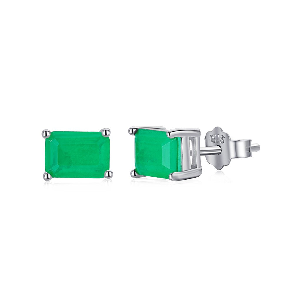 Anyco Earrings Green High Quality Square Zircon Minimalist Sterling Silver 925 Four Claws-Earrings-PEROZ Accessories