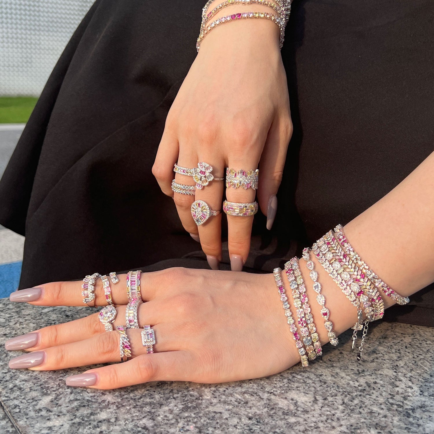 Anyco Bracelet Minimalist Adjustable Heart Shape 16+3cm Colorful Diamond Tennis Cubic Zirconia Cz Rainbow Zircon Jewelry Bracelets Bangles Women-Bracelets-PEROZ Accessories