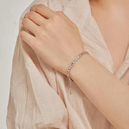 Anyco Bracelet New Pink Stone Tennis Bracelet Chain Cz Eternity Band Rainbow Cubic Zirconia 925 Silver Bracelets Women-Bracelets-PEROZ Accessories