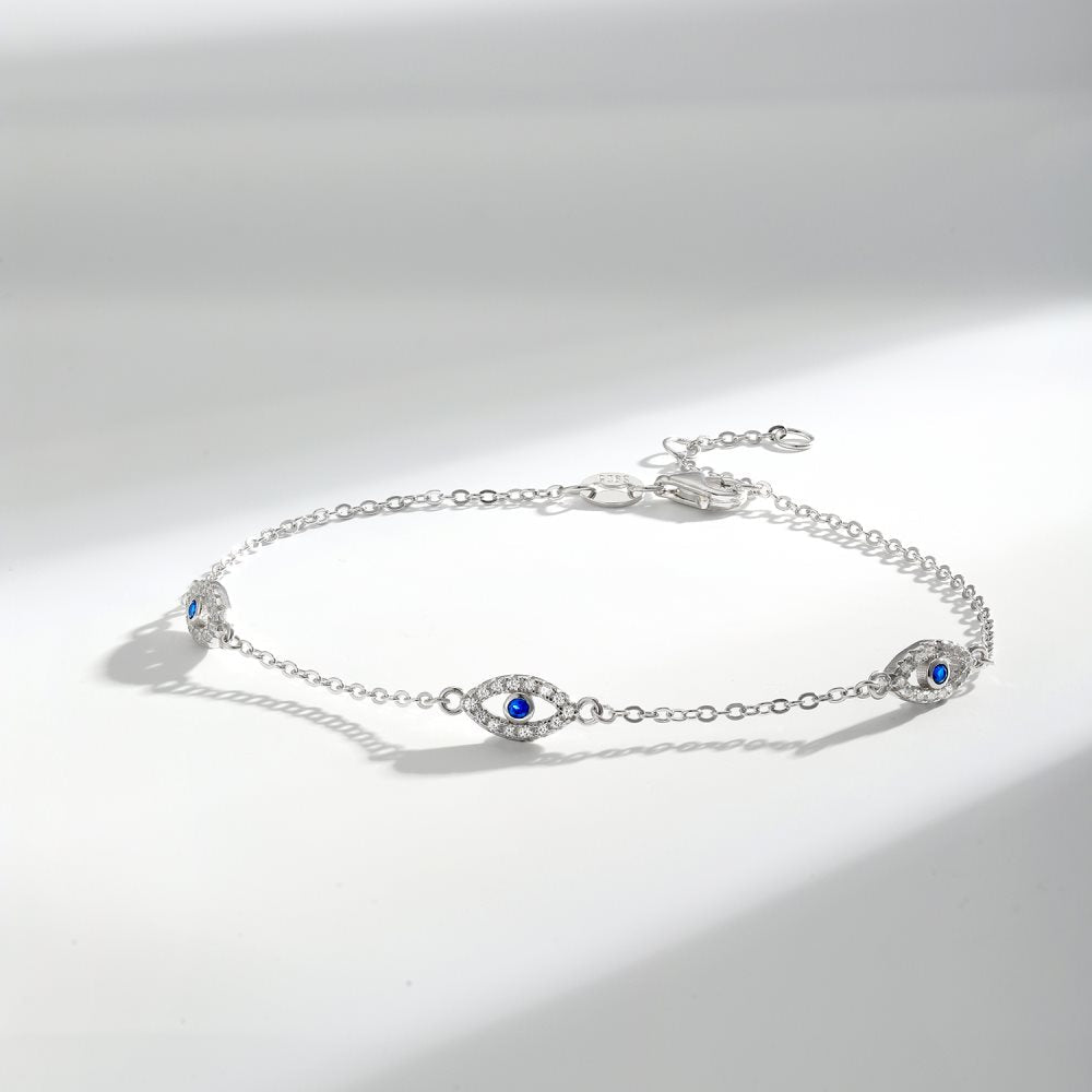 Anyco Bracelet Sterling Silver Chain Blue Three Eyed Beads Bracelet Adjustable Link Chain Bracelet For Girls-Bracelets-PEROZ Accessories