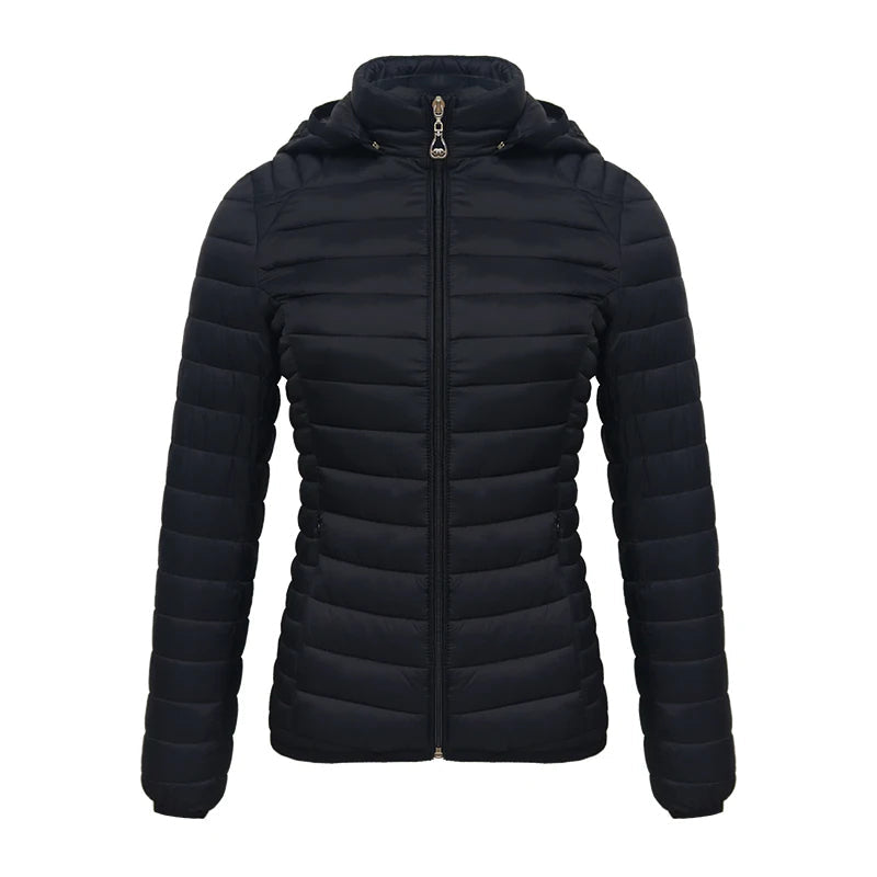 Anychic Womens Padded Puffer Jacket 4XL Black Solid Lightweight Warm Outdoor Parka Clothing With Detachable Hood-Coats &amp; Jackets-PEROZ Accessories