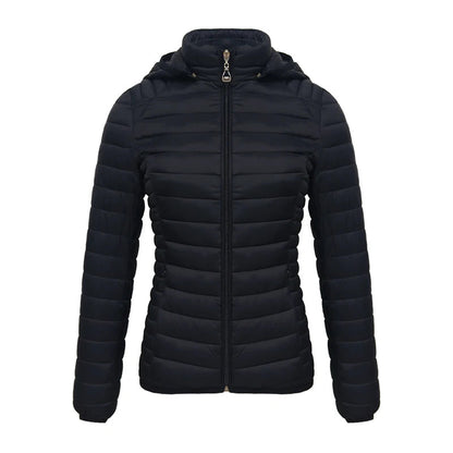 Anychic Womens Padded Puffer Jacket 4XL Black Solid Lightweight Warm Outdoor Parka Clothing With Detachable Hood-Coats &amp; Jackets-PEROZ Accessories