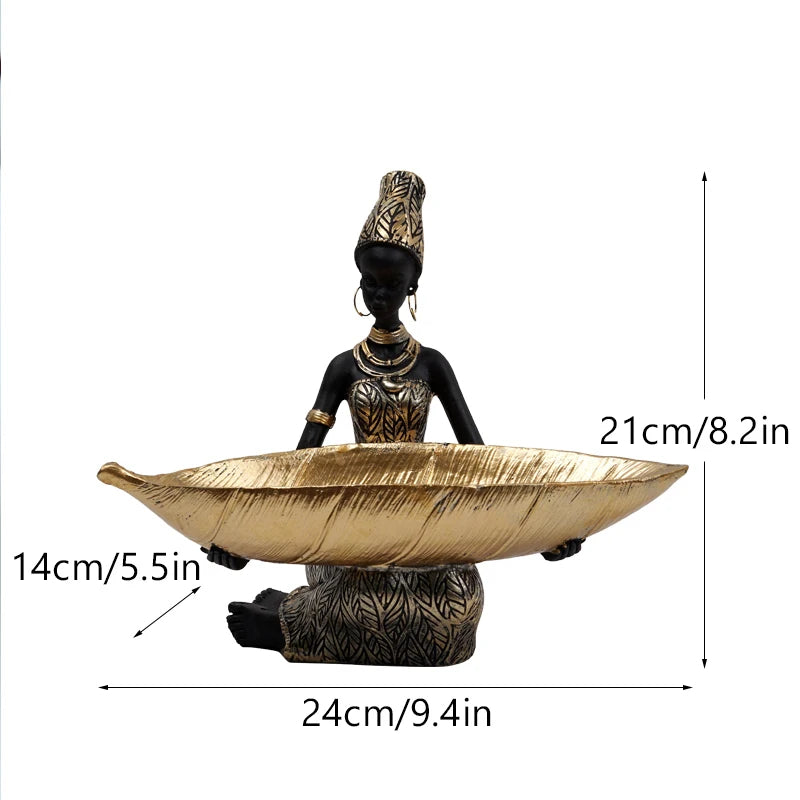Anyhouz Home Figurine African Black Woman Storage Statue Exotic Figurines Home Interior Desktop Decor Keys Candy Container Craft Item-Sculptures &amp; Statues-PEROZ Accessories