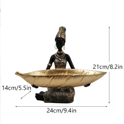 Anyhouz Home Figurine African Black Woman Storage Statue Exotic Figurines Home Interior Desktop Decor Keys Candy Container Craft Item-Sculptures &amp; Statues-PEROZ Accessories