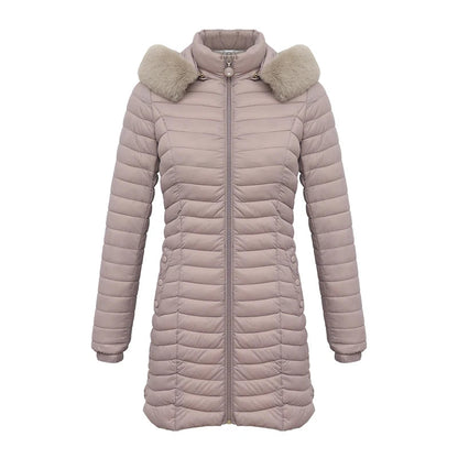 Anychic Womens Padded Puffer Jacket Xtra Large Beige Ultralight Casual Coats With Fur Hooded Warm Lightweight Outerwear-Coats &amp; Jackets-PEROZ Accessories