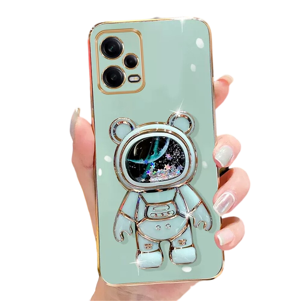 Anymob Xiaomi Redmi Case Sky Blue Space Quicksand Bear Phone Bracket Plating Cover Protection-Mobile Phone Cases-PEROZ Accessories