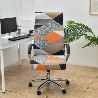 Anyhouz Office Chair Cover Pink Beige Geometric Medium Non-Slip Rotating Seat Case Universal Armrest Chair Protector-Chair Cover-PEROZ Accessories