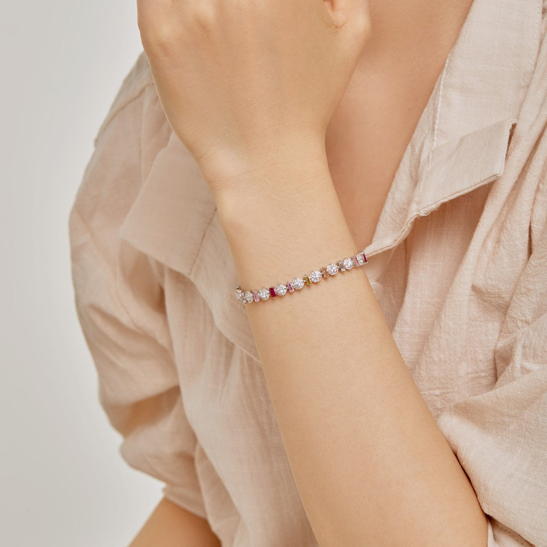 Anyco Bracelet Bohemian Rainbow S925 Sterling Silver Cz Eternity Band Bracelet Iced Out Diamond Tennis Chain Women Men Fine Jewelry-Bracelets-PEROZ Accessories