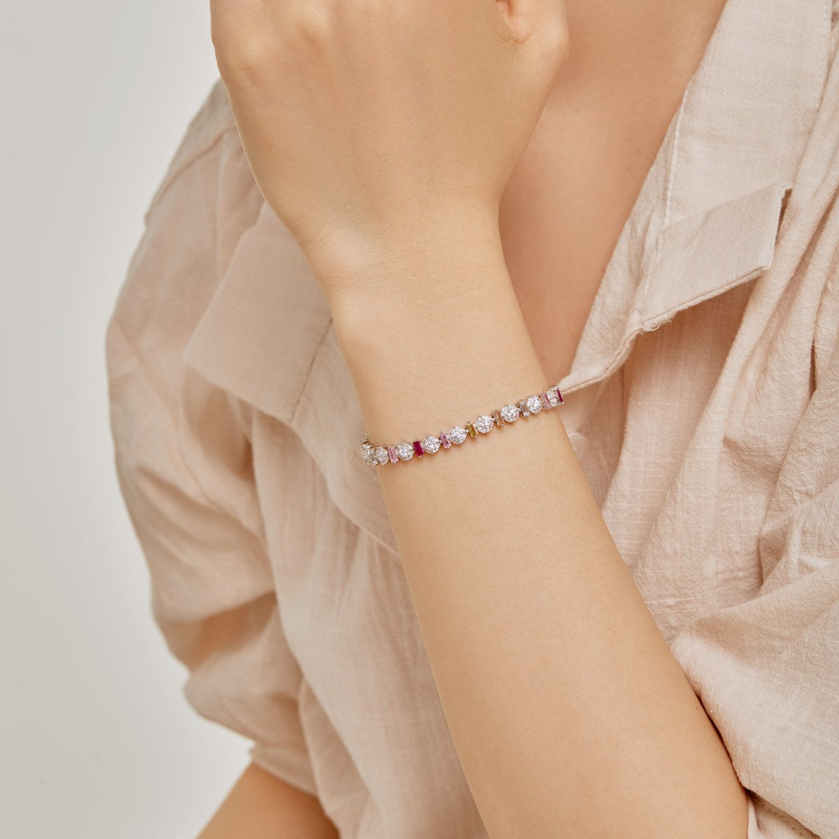 Anyco Bracelet Bohemian Rainbow S925 Sterling Silver Cz Eternity Band Bracelet Iced Out Diamond Tennis Chain Women Men Fine Jewelry-Bracelets-PEROZ Accessories