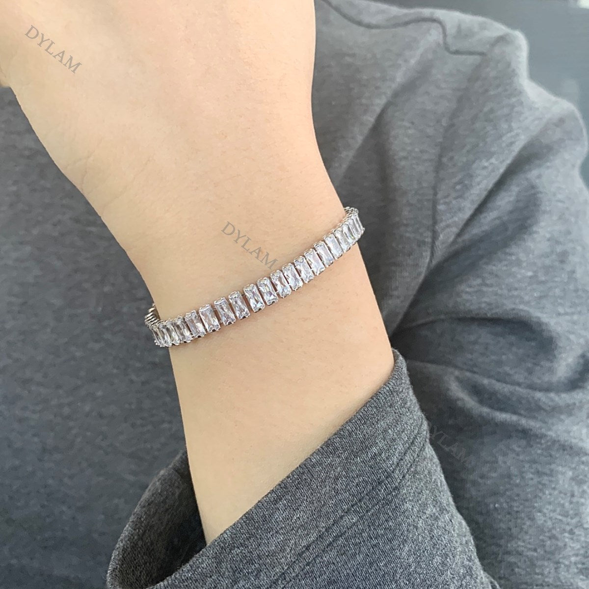 Anyco Bracelet Gold Platted 5mm Baguette Cut Zircon Full Diamond Bracelet Female Jewelry-Bracelets-PEROZ Accessories