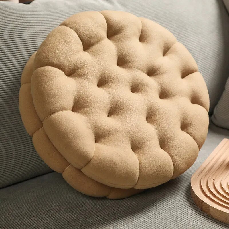 Anyhouz Plush Pillow Light Brown Round Double Biscuit Shape Stuffed Soft Pillow Seat Cushion Room Decor-Pillow-PEROZ Accessories