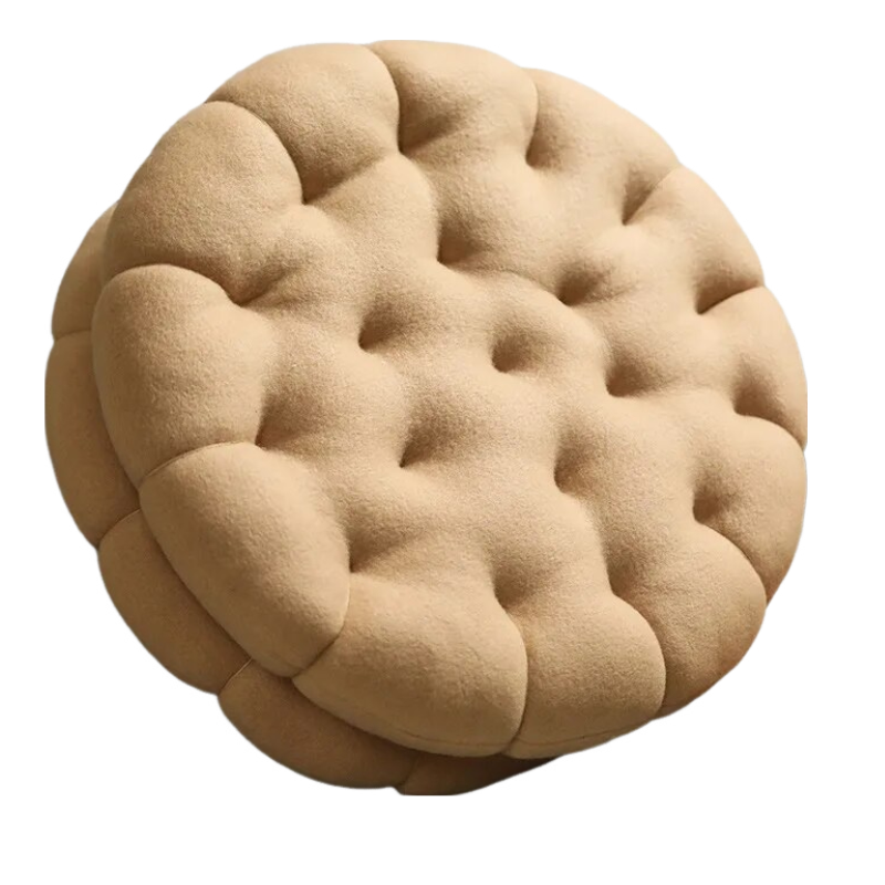 Anyhouz Plush Pillow Light Brown Round Double Biscuit Shape Stuffed Soft Pillow Seat Cushion Room Decor-Pillow-PEROZ Accessories