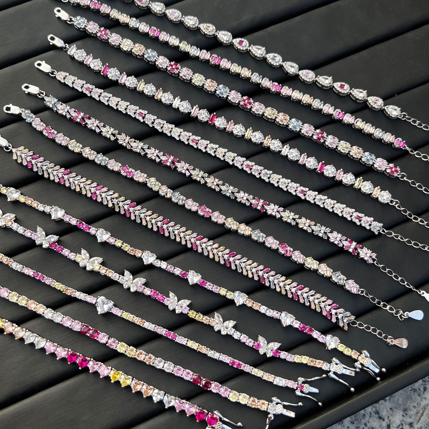 Anyco Bracelet Color Joyful Rainbow Cubic Zirconia 925 Sterling Silver Bracelet 18cm For Women Cubic Zirconia Tennis Bracelets-Bracelets-PEROZ Accessories