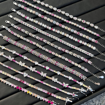 Anyco Bracelet Color Joyful Rainbow Cubic Zirconia 925 Sterling Silver Bracelet 18cm For Women Cubic Zirconia Tennis Bracelets-Bracelets-PEROZ Accessories