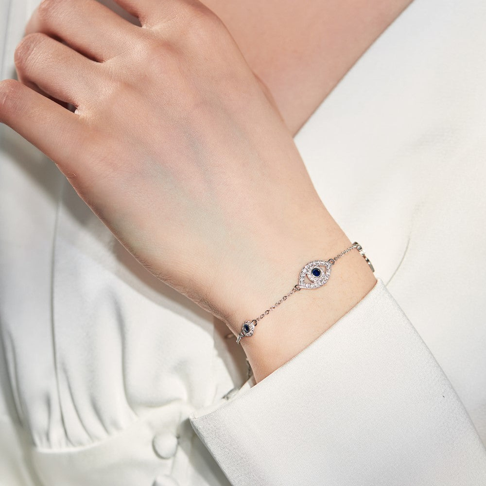 Anyco Bracelet High Quality Women Luxury Sterling Silver Diamond Bracelet Jewelry Blue Stone Eyes Bracelets For Women-Bracelets-PEROZ Accessories