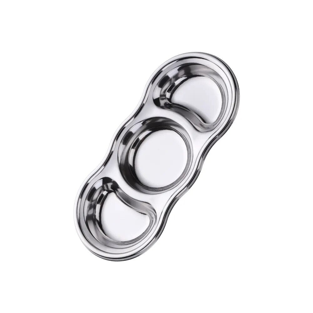 Anygleam Silver Stainless Steel 3 Grid Seasoning Sauce Dish Plates Dipping Kitchenware-Kitchen &amp; Dining-PEROZ Accessories