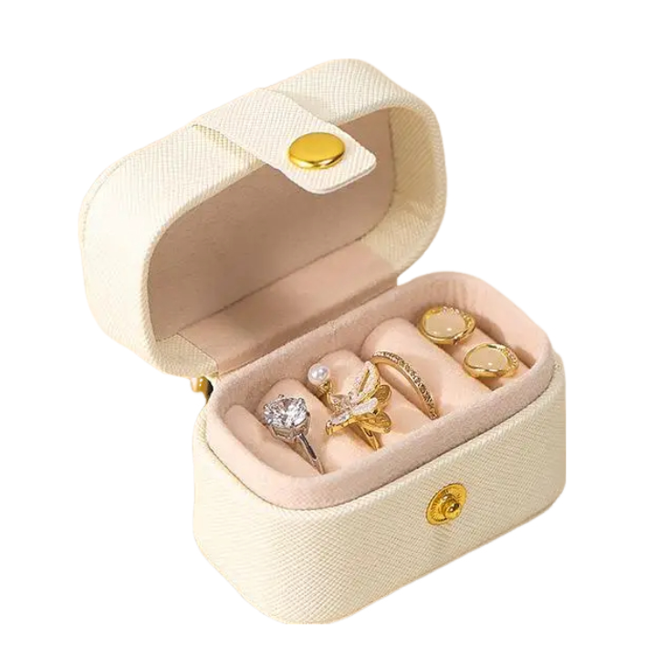 Anyhouz Jewelry Storage Mini Ring Box Portable 2pc Beige Organizer Display Travel Simple Mini Gift Case Boxes Leather Earring Necklace Holder-Jewellery Holders &amp; Organisers-PEROZ Accessories