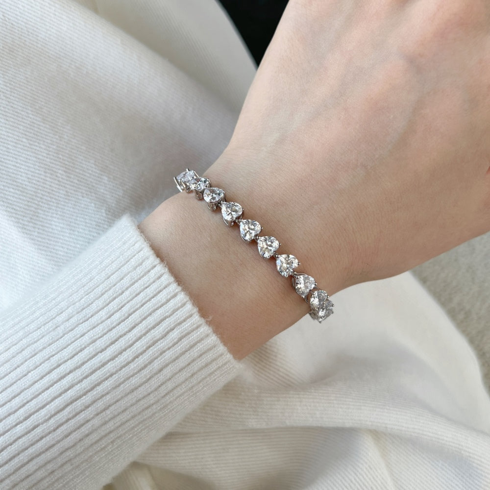 Anyco Bracelet Classic Iced Out Heart Shape Tennis Bracelet Sterling Silver Cz Cubic Zirconia Bracelet 925 Silver Bracelets For Women-Bracelets-PEROZ Accessories