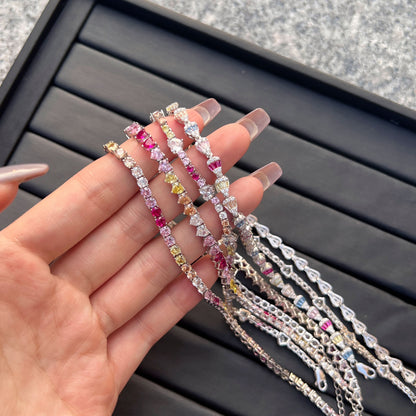 Anyco Bracelet Jewelry S925 Sterling Silver 16.5+2cm Rainbow Bracelet Colorful Baguette Diamond Tennis Bracelets Women-Bracelets-PEROZ Accessories