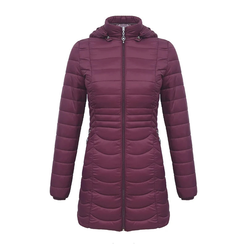 Anychic Womens Padded Puffer Jacket Large Burgandy Ultralightweight Ultralight Coat With Detachable Hood Lightweight Outwear Clothing-Coats &amp; Jackets-PEROZ Accessories