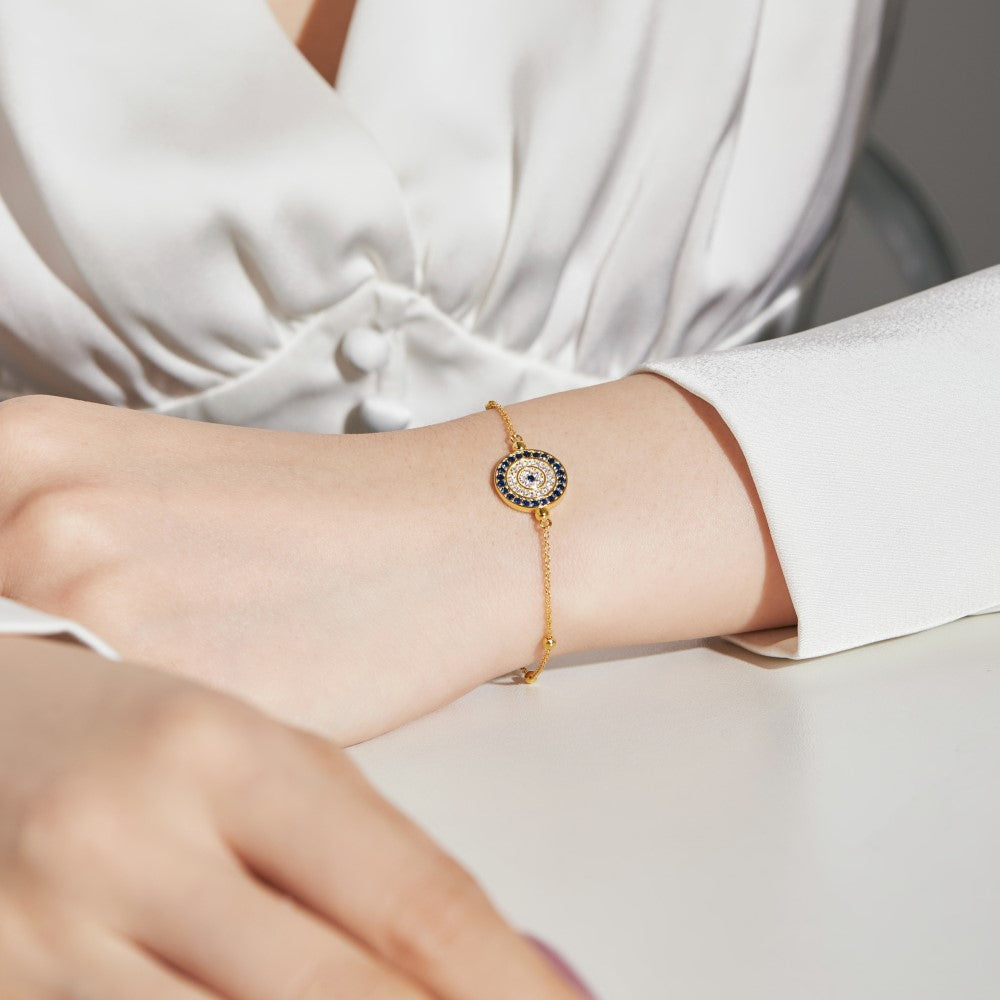 Anyco Bracelet Classical Dainty Adjustable Circle Chain 18K Gold Plated Devil Eye Bangle Bracelet For Women-Bracelets-PEROZ Accessories