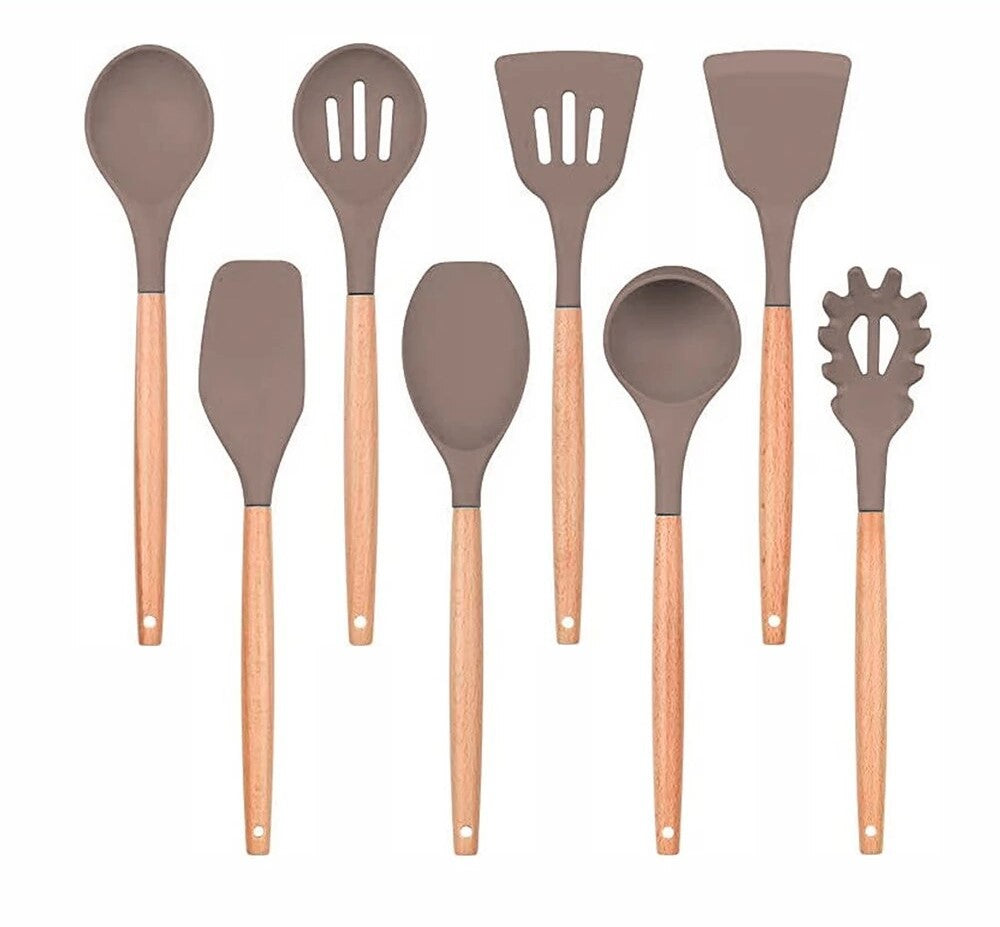 Anygleam Kitchen Utensils 8 Set Natural Beech Wooden Handle Cookware Tool Heat Resistant Non Stick Accessories-Spatula and Shovel-PEROZ Accessories
