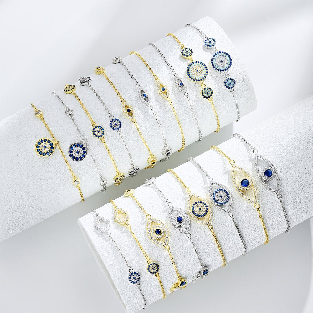 Anyco Bracelet Gold Platted Cubic Zircon Bracelet Blue Big Stone Eye Jewellery Hand Bracelet Diamond Women-Bracelets-PEROZ Accessories