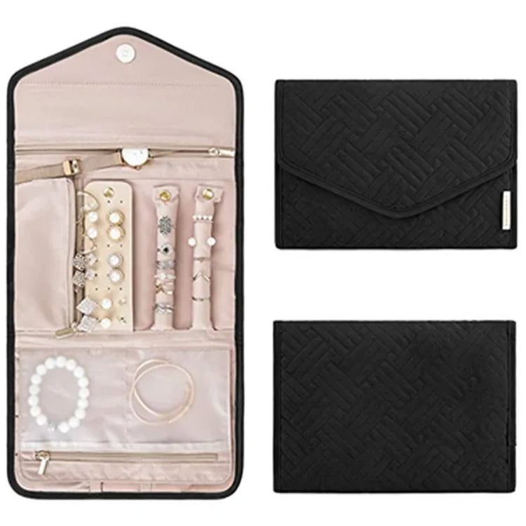 Anyhouz Jewelry Storage Foldable Case Black Small Portable for Journey Earrings Rings Diamond s Brooches Storage Bag-Jewellery Holders &amp; Organisers-PEROZ Accessories