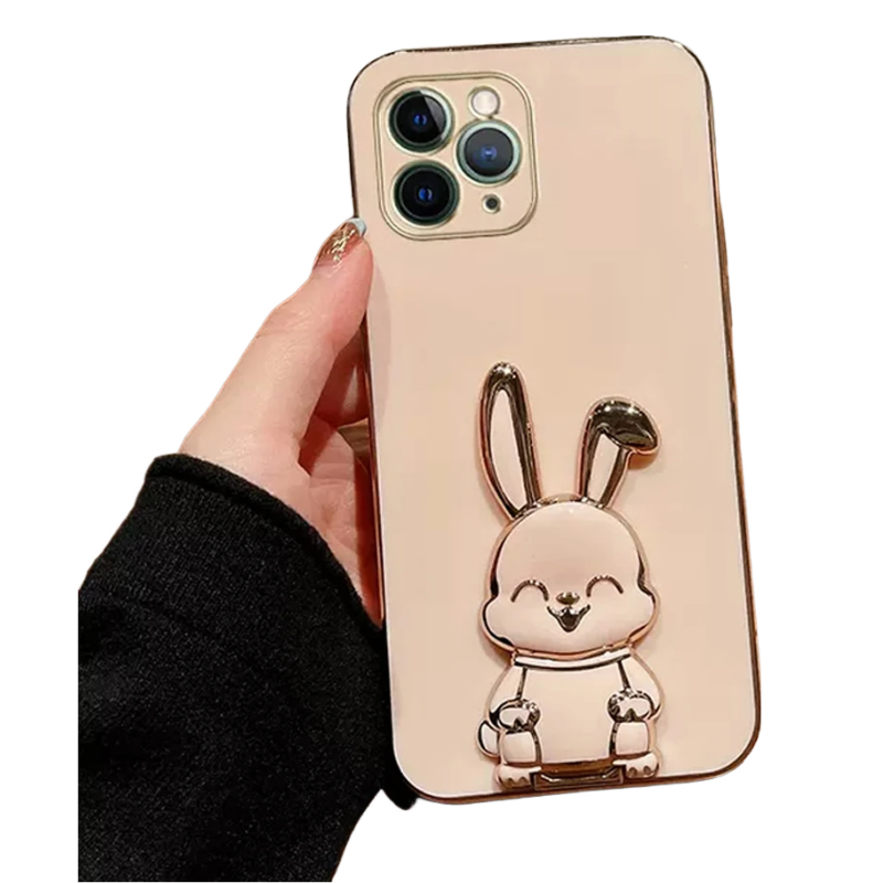 Anymob iPhone Case Shockproof Brown Luxury Plating Rabbit Holder Phone Case Soft Silicone Stand Cover-Mobile Phone Cases-PEROZ Accessories