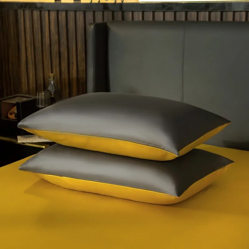 Anyhouz Bed Sheet Deep Grey Yellow Ultra Soft Luxury Egyptian Cotton Bedding Cover Double Size 4 Pcs Bed Set-Bed Sheets-PEROZ Accessories