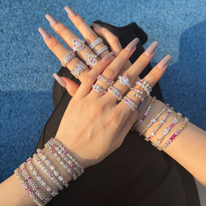 Anyco Bracelet Rainbow Adjustable Zircon Tennis Chain Bracelet 16+3cm Jewelry Women Multicolored S925 Silver Iced Out Diamond Tennis Bracelet-Bracelets-PEROZ Accessories