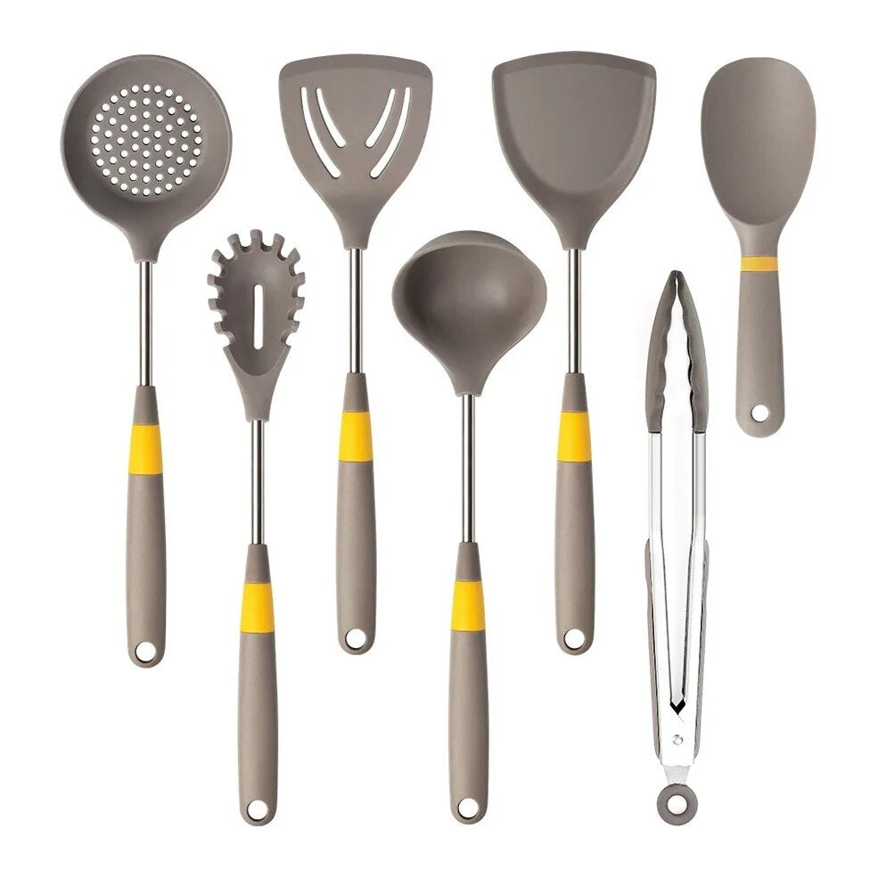 Anygleam Cooking Utensil 5 Set Khaki Heat Resistant Tools Spatula Kit with 1 Tong and 1 Rice Spatula Kitchen Accessories Kitchenware for Nonstick Cookware-Spatula and Shovel-PEROZ Accessories