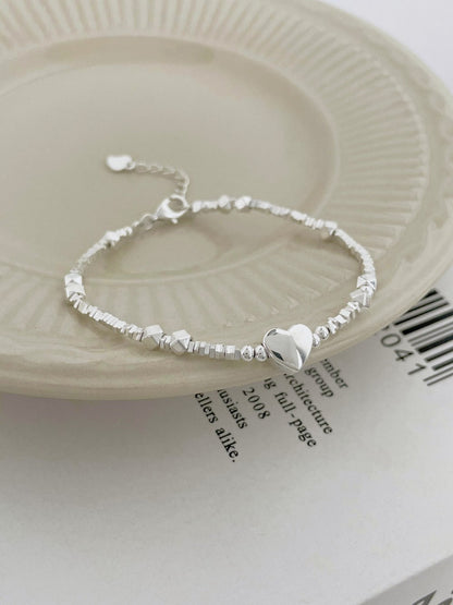 Anyco Bracelet Minimalist Hypoallergenic Non Tarnish S925 Silver bracelet Rhodium Plated Beaded Heart Pendant Bracelet for Women-Bracelets-PEROZ Accessories
